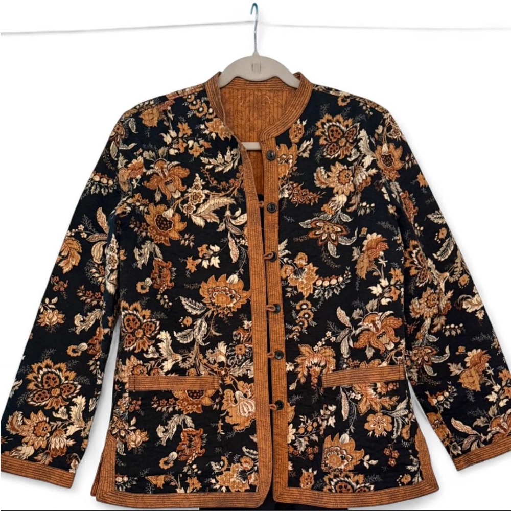 Reversible Black & Brown Floral Quilted Jacket - Women's